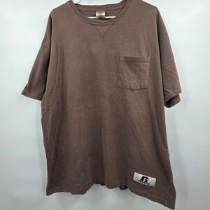 RUSSELL ATHLETICS VINTAGE SHIRT MENS XL BROWN POCKET LOGO PATCH 100% COTTON BOXY